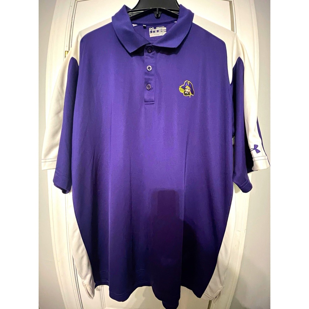 ECU Pirates Under Armour HeatGear Polo Men's 2XL Big & Tall Purple/White